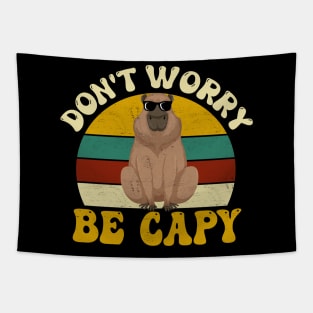 Don't Worry Be Capy Funny Capybara Vintage Tapestry