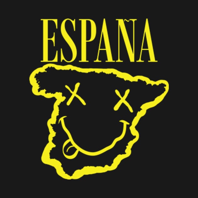 Vibrant Espana Spain x Eyes Happy Face: Unleash Your 90s Grunge Spirit! Smiling Squiggly Mouth Dazed Smiley Face by pelagio