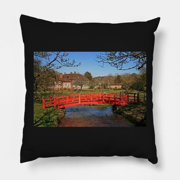 Red Bridge, Heale Gardens Pillow by RedHillDigital