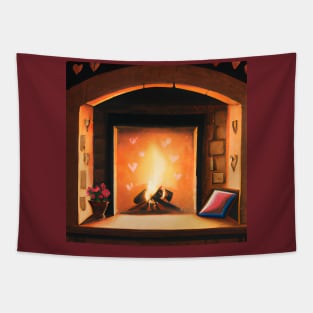 Romantic Fireplace Hearth Painting Tapestry