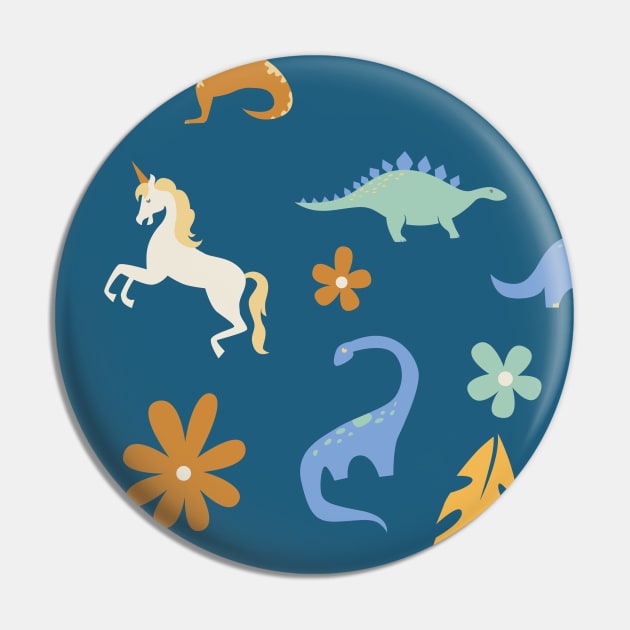 Dinosaurs + Unicorns in Blue + Umber Pin by latheandquill