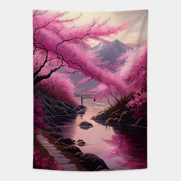 Cherry Blossoms-Oil Paint Tapestry by ABART BY ALEXST 