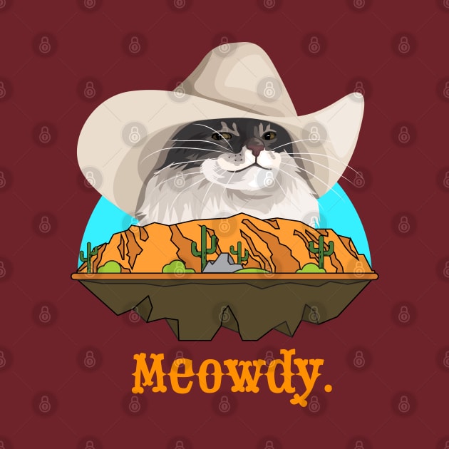 Meowdy Texas Cat Cowboy Meme Funny Internet Illustration by Celestial Holding Co.