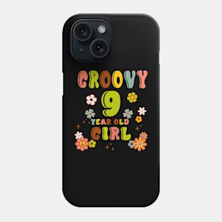 9th Birthday Retro Groovy Girl 9 Years Old Birthday Hippie Phone Case