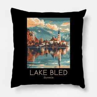 A Vintage Travel Illustration of Lake Bled - Slovenia Pillow