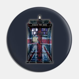 Blue Phone Booth with rustic british flag paint Pin