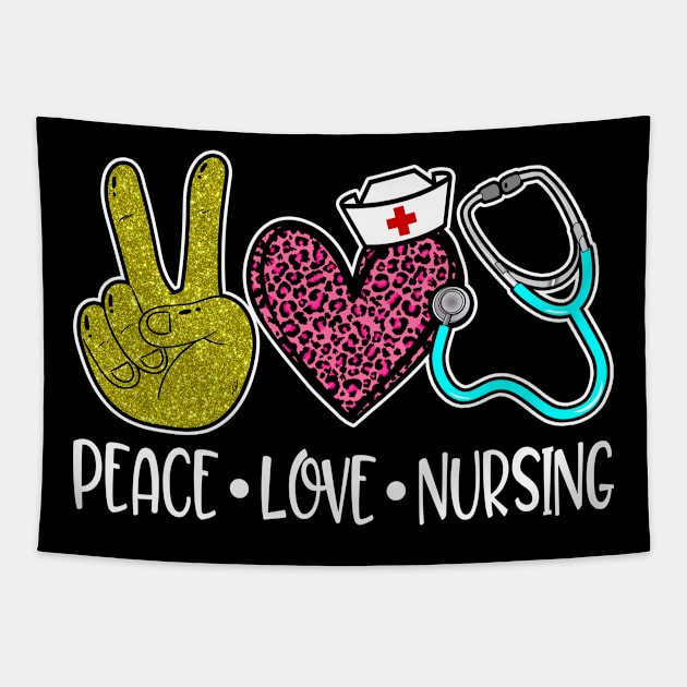 Peace Love Nursing Stethoscope Cute Nurse Tapestry by Salimkaxdew