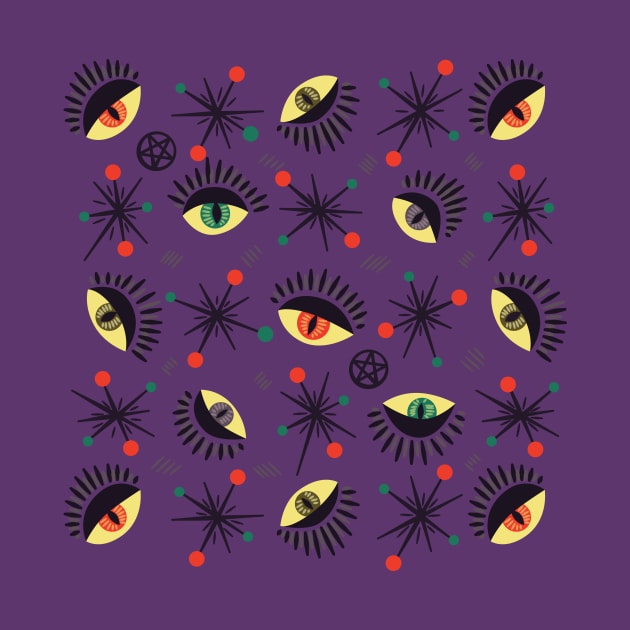 Witch Eyes Spooky Retro Pattern by Boriana Giormova