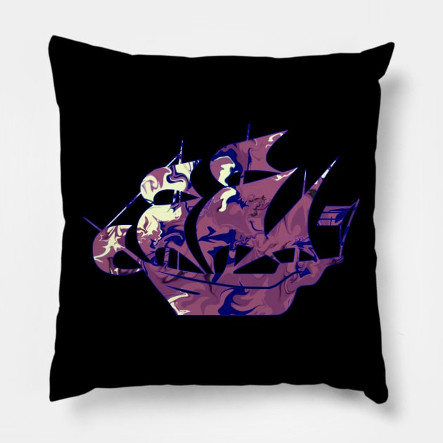 Galaxy Shores Reflect Liquid Art Sailing Ship Silhouette Pillow by Mazz M