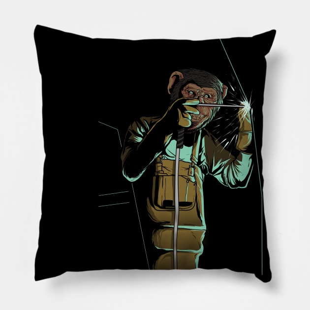 Welder Funny Mongkey Happy Pillow by damnoverload