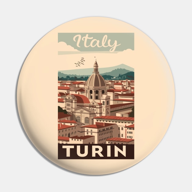 A Vintage Travel Art of Turin - Italy Pin by goodoldvintage