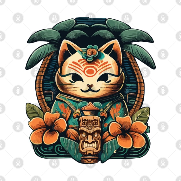 Japanese Cat Aloha Vibes by Kona Cat Creationz