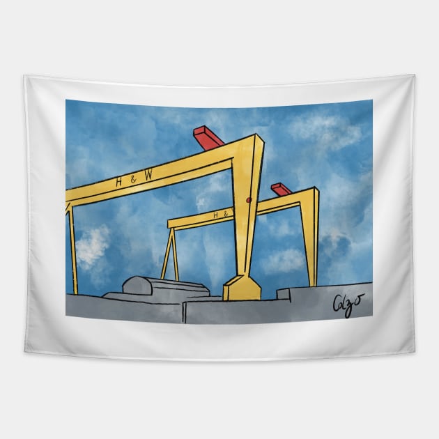 Harland And Wolff | Belfast Cranes Tapestry by Colzo Art