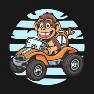 A carefree monkey joyfully driving a beach-themed dune buggy T-Shirt