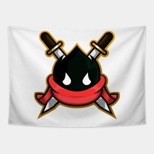 black monster knight sword with red scarf vector character Tapestry