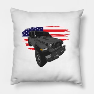 Jeep Wrangler with American Flag - Grey Pillow