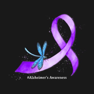 Hippie Dragonfly Purple Ribbon Alzheimers Awareness T-Shirt