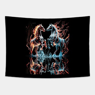 Fire and Ice Horses Fight Tapestry