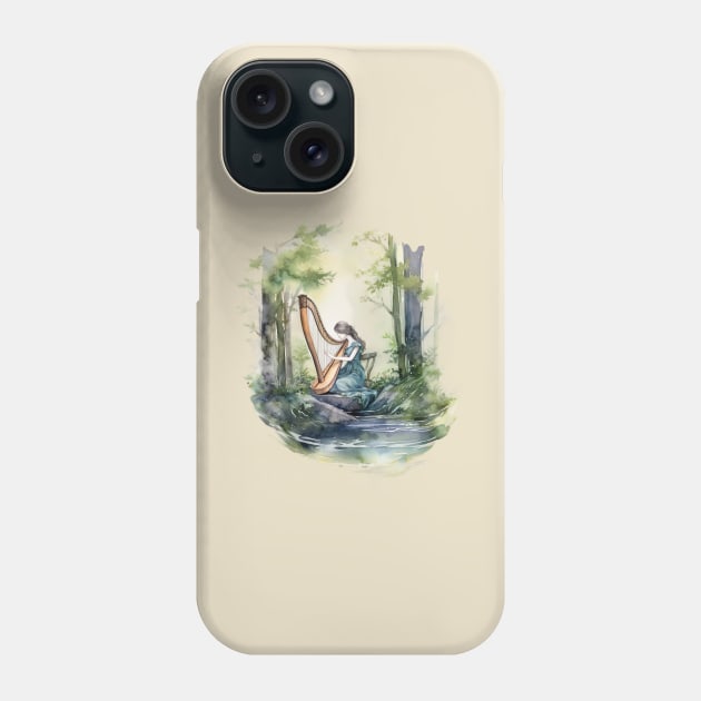 Fairy playing harp in the forest Phone Case by Unicorn valley