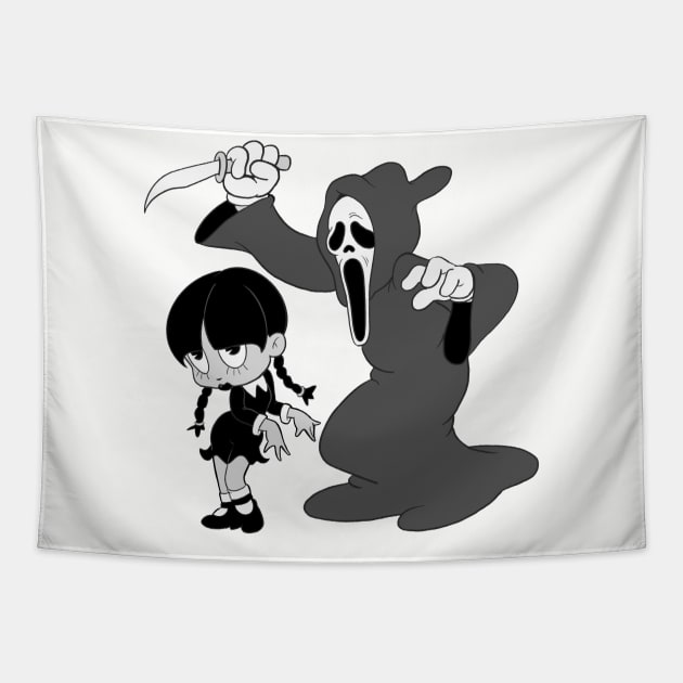 Scream Horror 1930s rubberhose style Cuphead Tapestry by Kevcraven