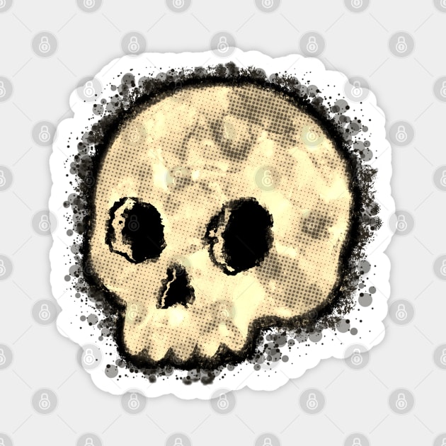 Sepia Dotted Halftone Cute Cartoon Skull Watercolor With Paint Splash Magnet by Braznyc