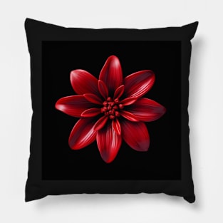 Vibrant Red Flower Pattern on Black Background Pillow