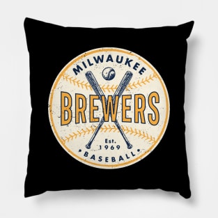 Vintage Milwaukee Brewers 3 by Buck Tee Originals Pillow