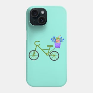 Cute green bicycle with milk and flowers basket Phone Case