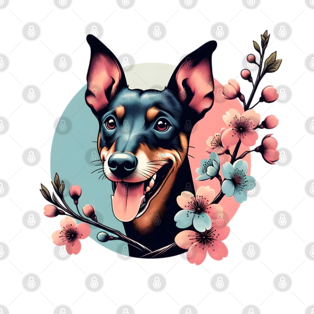 Manchester Terrier Revels in Spring Cherry Blossoms by ArtRUs