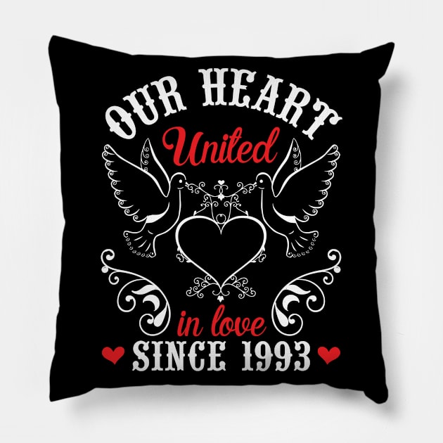 Husband Wife Our Heart United In Love Since 1993 Happy Wedding Married 27 Years Anniversary Pillow by joandraelliot