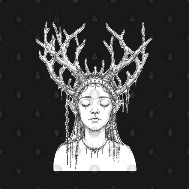 Woman with antler. Line Art. by Salogwyn