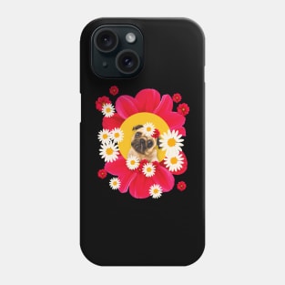 pug in pink flowers Phone Case