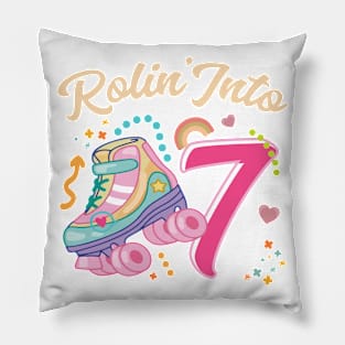 Roller Skate Groovy 7th Birthday Girls B-day Gift For Kids Girls toddlers Pillow