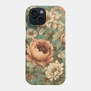 Teal Beige Botanical  Chic Country Cottagecore Vintage Floral Phone Case