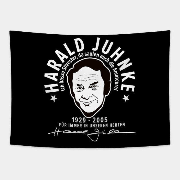 Harald Juhnke Portrait Logo - „Ich hasse Silvester“ Quote Design Tapestry by Boogosh