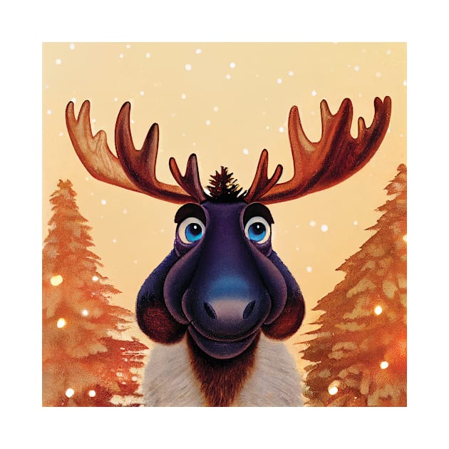 Christmas Moose in the snow by Geminiartstudio
