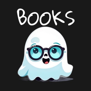 Cute Ghost With Glasses Book Lovers T-Shirt