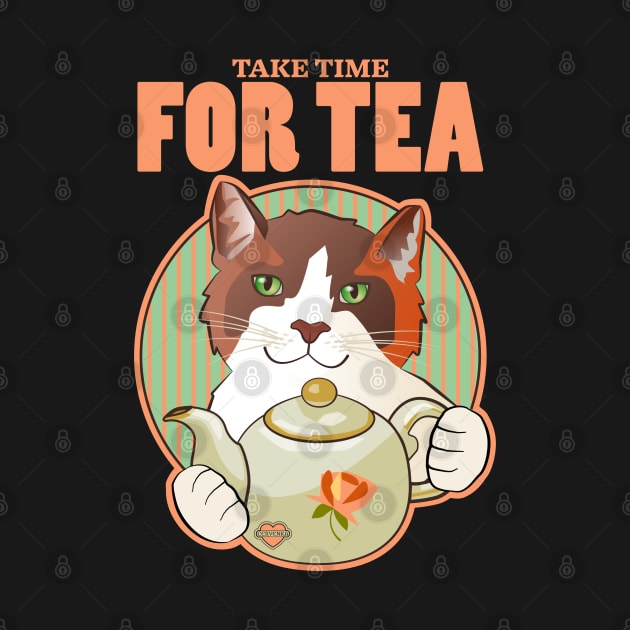 Take Time for Tea Calico Cat by Sue Cervenka