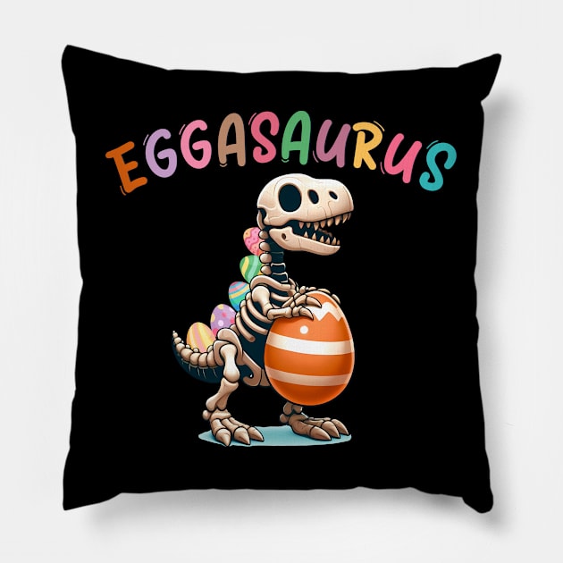 Eggasaurus Easter Egg Dinosaur Funny Animals Pillow by inksplashcreations