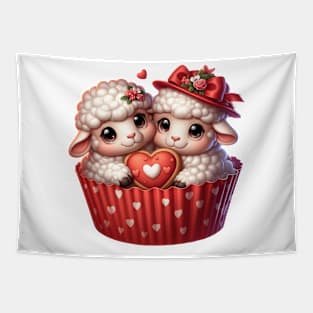 Valentine Sheep Couple In A Cupcake Tapestry