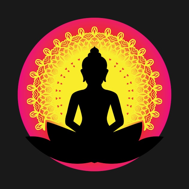 Peaceful Meditating Buddha Silhouette - The Enlightened Soul Mandala Print Design GC-092-14 by GraphicCharms