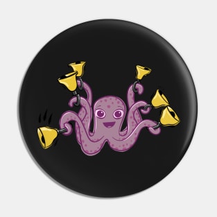 Octopus Ringing Handbells Cartoon Pin