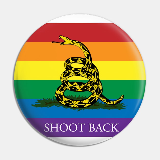 Shoot Back Rainbow Gadsden Flag Pin by Operation Blazing Sword