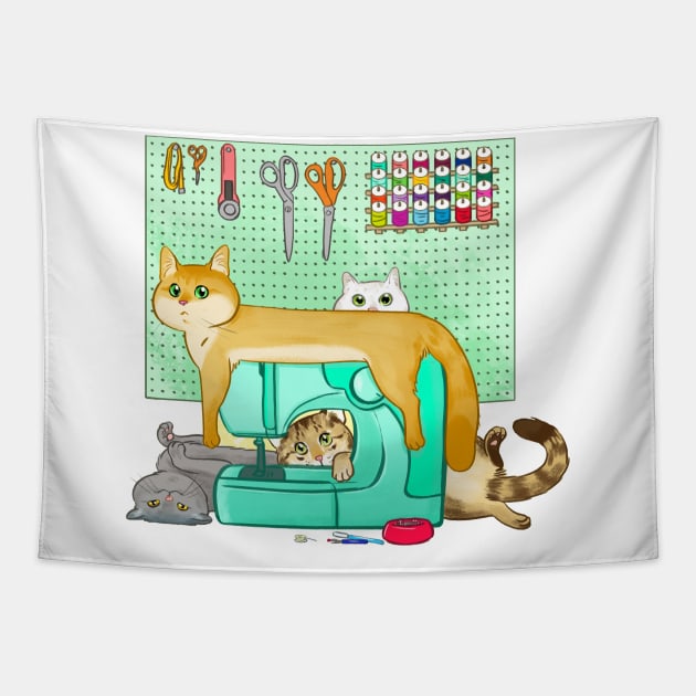 Cats Helping You Sew Tapestry by aimeekitty