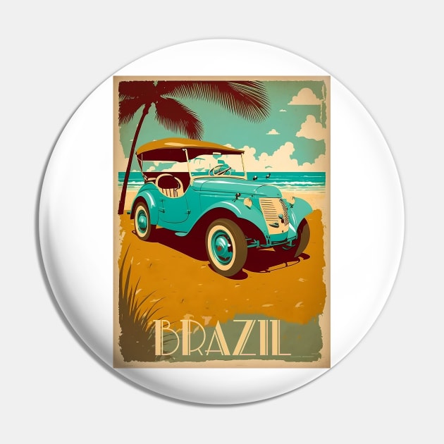 Brazil Beach Buggy Vintage Travel Art Poster Pin by OldTravelArt