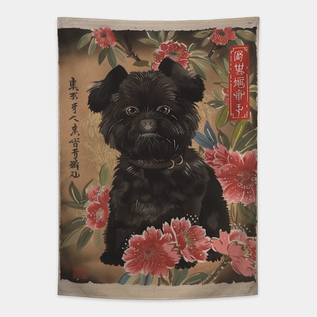 Affenpinscher Dog Portrait Edo Period Japan Style Tapestry by Sniffist Gang