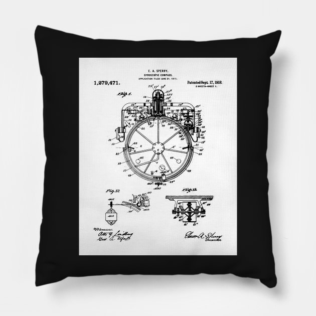 Gyrocompass Patent - Sailor Sailing Boat Lake House Art - White Pillow by patentpress