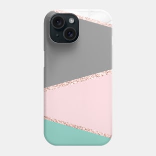 Gray Marble Rose Gold Stripe and Turquoise Geometric Phone Case