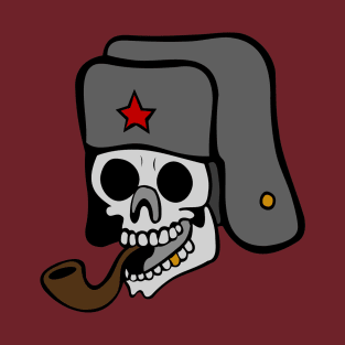 Smoking Skull - Punk, Ushanka, Pipe, Red Star, Meme T-Shirt