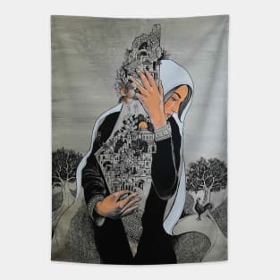 Palestinian Woman Protecting the Land of Palestine Painting Tapestry